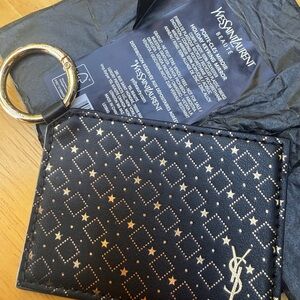 Saint Laurent Black & Gold Star Quilted mirror Key Ring